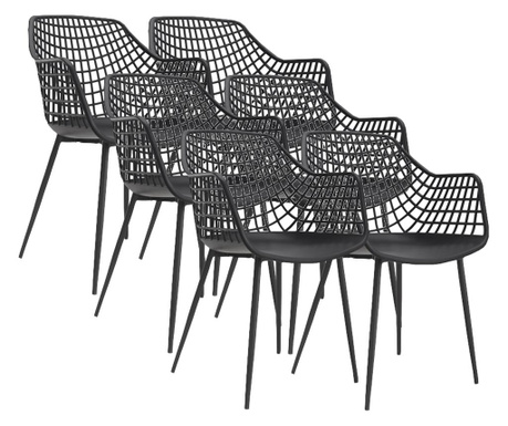 RAKI TOYAMA Set 6 scaune dining cu aditiv de protectie anti UV 56x57x84cm negru