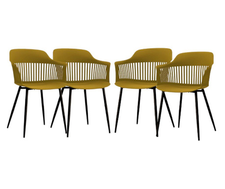 RAKI FLORIDA Set 4 scaune cu spatar din polipropilena pentru bucatarie, living 53x59x81cm galben negru