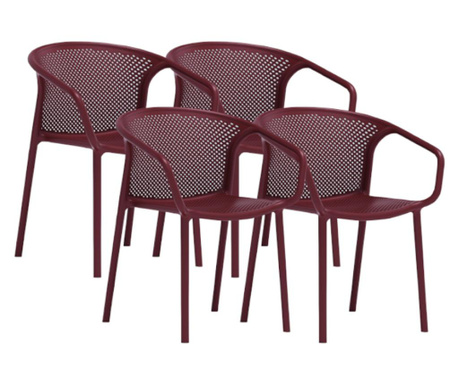 RAKI CHICAGO Set 4 scaune dining cu spatar rotunjit cu aditiv de protectie anti UV 57x57x77cm bordo