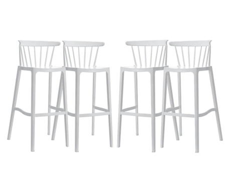 RAKI ASPEN Set 4 scaune bar, polipropilena, 51x54xh103cm, albe