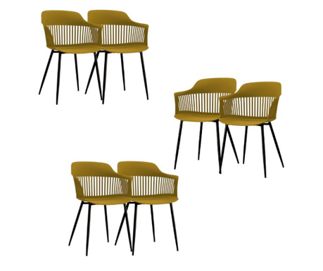 RAKI FLORIDA Set 6 cu spatar din polipropilena pentru scaune dining 53x59x81cm galben negru