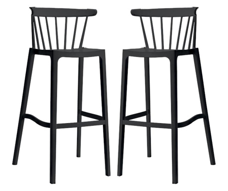 RAKI ASPEN Set 2 scaune bar, polipropilena, 51x54xh103cm, negre