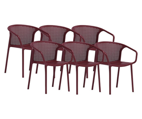 RAKI CHICAGO Set 6 scaune bucatarie cu spatar rotunjit cu aditiv de protectie anti UV 57x57x77cm bordo