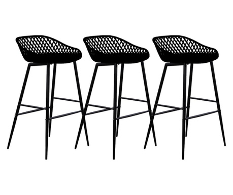 RAKI TOYAMA Set 3 scaune bar polipropilena 48x47x95cm negru