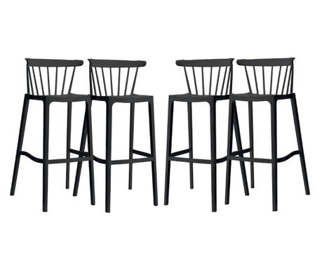 RAKI ASPEN Set 4 scaune bar, polipropilena, 51x54xh103cm, negre