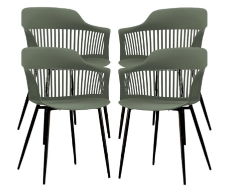 RAKI FLORIDA Set 4 scaune cu spatar bucatarie, living polipropilena 53x59x81cm verde negru