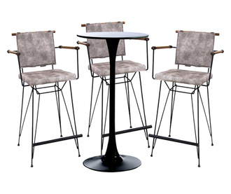 RAKI Set bar/cafenea, masa neagra 60x101cm si trei scaune metalice cu perna 46x43x107cm