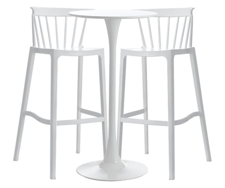RAKI ASPEN Set mobilier tip bar pentru mic dejun masa alba 60x101cm cu 2 scaune albe 51x54x103cm