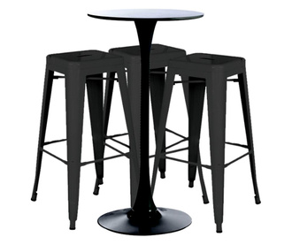 RAKI Set bar/cafenea, masa neagra 60x101cm si trei scaune metalice negre 43x43x76cm
