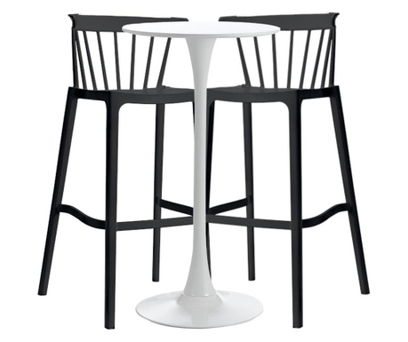 RAKI ASPEN Set mobilier tip bar pentru mic dejun masa alba 60x101cm cu 2 scaune negre 51x54x103cm