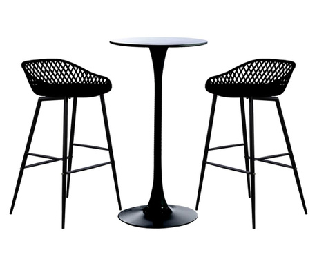 RAKI Set mobilier tip bar pentru mic dejun masa neagra 60x101cm cu 2 scaune TOYAMA negre 48x47x95cm