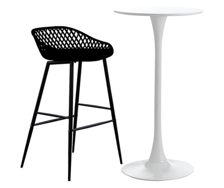 RAKI Set mobilier tip bar pentru mic dejun masa alba 60x101cm cu 1 scaun negru TOYAMA 48x47x95cm