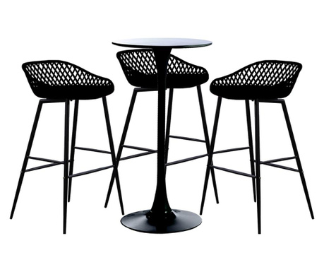RAKI Set mobilier tip bar pentru mic dejun masa neagra 60x101cm cu 3 scaune TOYAMA negre 48x47x95cm