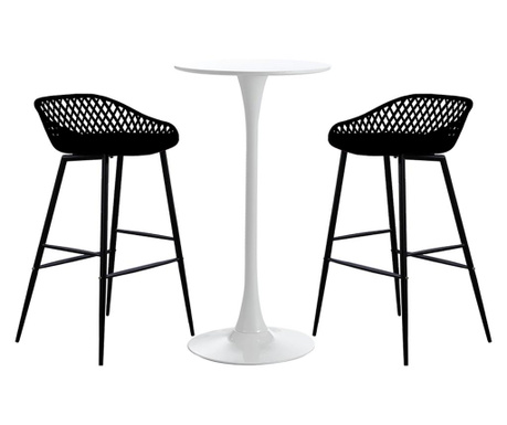 RAKI Set mobilier tip bar pentru mic dejun masa alba 60x101cm cu 2 scaune TOYAMA negre 48x47x95cm