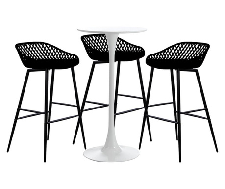 RAKI Set mobilier tip bar pentru mic dejun masa alba 60x101cm cu 3 scaune TOYAMA negre 48x47x95cm
