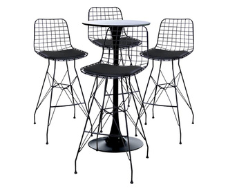 RAKI Set bar/cafenea, masa neagra 60x101cm si patru scaune metalice plasa 46x43x107cm