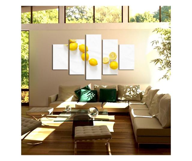 Set Tablouri Multicanvas 5 piese Premium, Art Factory, TrueColor, Lamai Pe Masa Alba, Panza pe cadru de lemn, Decoratiuni Casa,