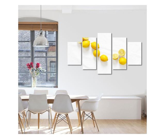 Set Tablouri Multicanvas 5 piese Premium, Art Factory, TrueColor, Lamai Pe Masa Alba, Panza pe cadru de lemn, Decoratiuni Casa,