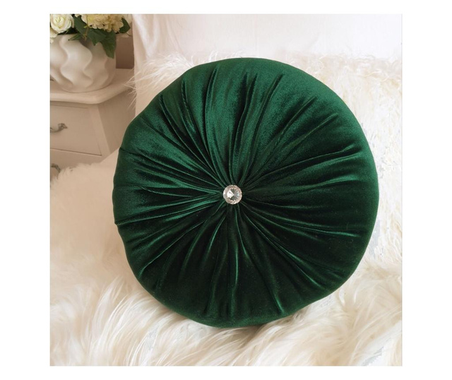 Perna decorativa, catifea, rotunda, Verde Smarald, 33 cm