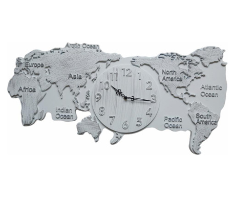 Ceas harta lumii in relief 80X40 cm, alb Etnic