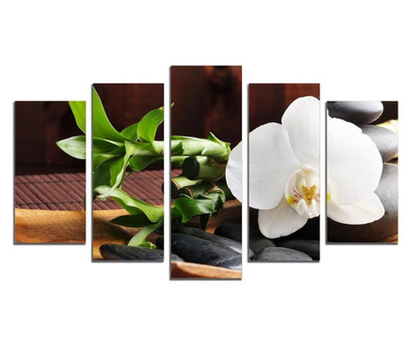 Картина-пано от 5 части СПА - бяла орхидея, канава 108х60 см.
