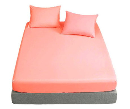 Set lenjerie 3 piese, format din cearceaf de pat cu elastic + 2 fete perne, Metru Patrat, de culoare roz pal, pentru saltea de 2