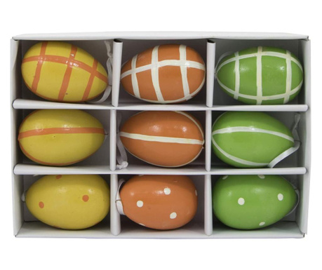 Set 9 oua multicolore decorative din lemn Paste