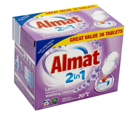 Tablete 2 in 1 pentru spalat haine lavanda Almat, 36 spalari, 1.17 kg