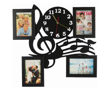 Стенен часовник пано с 4 рамки за снимки Arttimes WCL511, Аналогов, МДФ, 48 х 49 см