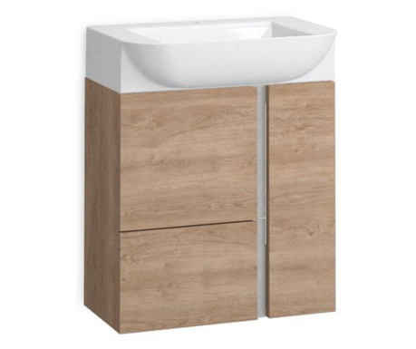 Set mobilier bai mici , Versa 55 cm , stejar natur , dulap , lavoar , oglinda