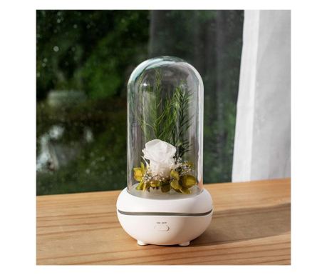 Lampa cu trandafir criogenat si functie de aromaterapie, Rose, reincarcabila USB, Alba