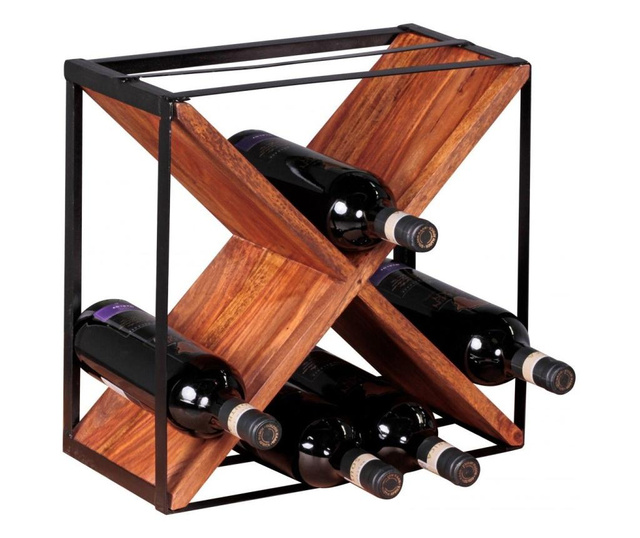 Suport pentru sticle de vin Wohnling, Mallory, lemn masiv de palisandru indian (sheesham), 37x20x37 cm