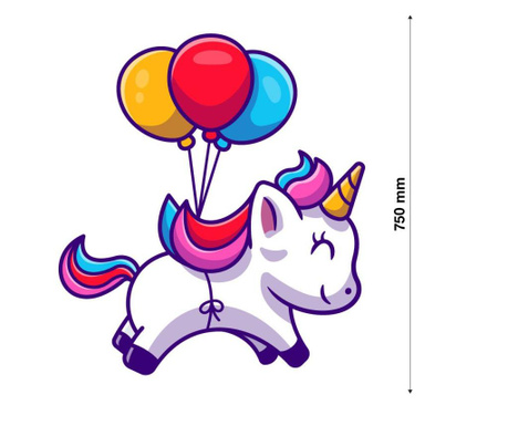 Sticker decorativ perete, design pentru copii - animale - unicorn cu baloane