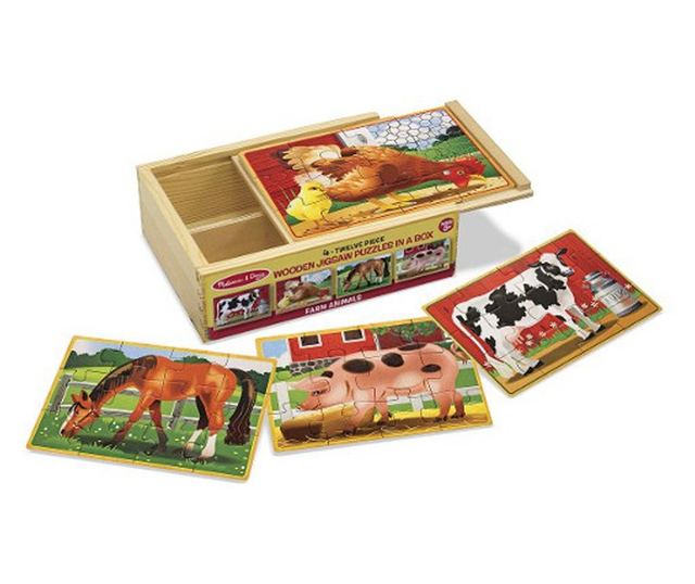 Set 4 Puzzle Lemn in Cutie - Animale Domestice