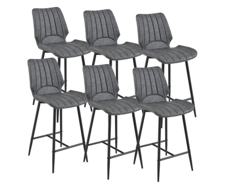 Комплект от 6 броя бар стола Planica 102,5x46,5x51 cm, Тъмносив, Изкуствена кожа