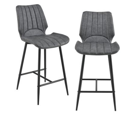 Комплект от 2 броя бар стола Planica 102,5x46,5x51 cm, Тъмносив, изкуствена кожа