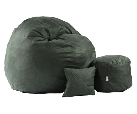 Пуф, Комплект с табуретка за крака и декоративна възглавница Размер XL, King Size - Тъмно зелен, дамаска