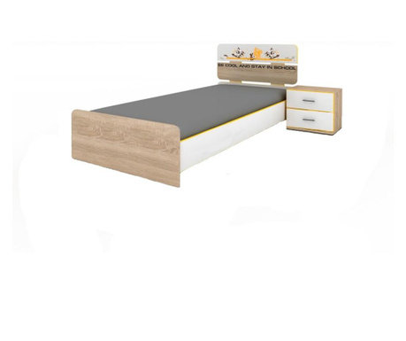 Детско легло Мебели Богдан модел 267, за матрак 90/200, сонома и бяло с принт
