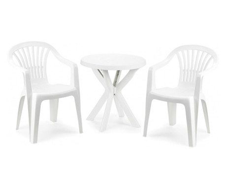 Градински комплект Мебели Богдан Afro Dona, Маса с 2 стола, Бял,...