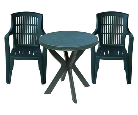 Градински комплект Мебели Богдан Air Dona G, Маса с 2 стола, Зелен, Пластмасови