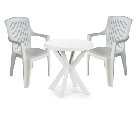 Градински комплект Мебели Богдан Air Dona W, Маса с 2 стола, Бял, Пластмасови