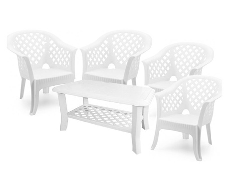Градински комплект Мебели Богдан Largo Nish W, Маса с 4 стола, Бял, Пластмасови