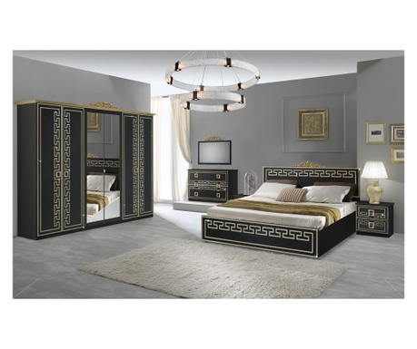 Спален комплект Olimp Nero-Gold, легло, огледало, скрин, гардероб, нощни шкафчета