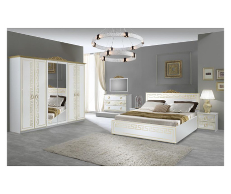 Спален комплект Olimp Bianco-Gold, легло, огледало, скрин, гардероб, нощни шкафчета