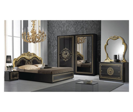 Спален комплект Dolores nero-gold, легло, нощно шкафче, гардероб,скрин, огледало