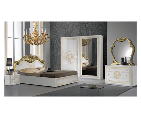 Спален комплект Dolores Bianco-gold, легло, нощно шкафче, гардероб,скрин, огледало