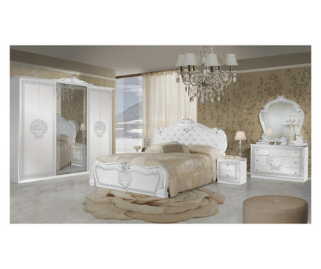 Спален комплект Vilma Bianco-silver, с Шесткрилен гардероб, Версаче декорации