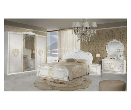 Спален комплект Vilma Bianco-Gold, с Шесткрилен гардероб, Версаче декорации