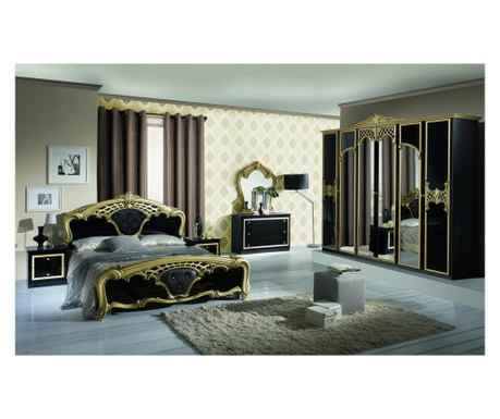Спален комплект Eva nero-gold, легло, огледало, скрин, гардероб,...