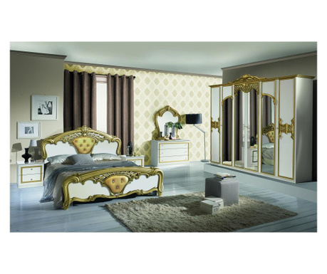 Спален комплект Eva Bianco-gold, легло, огледало, скрин, гардероб, нощни шкафчета